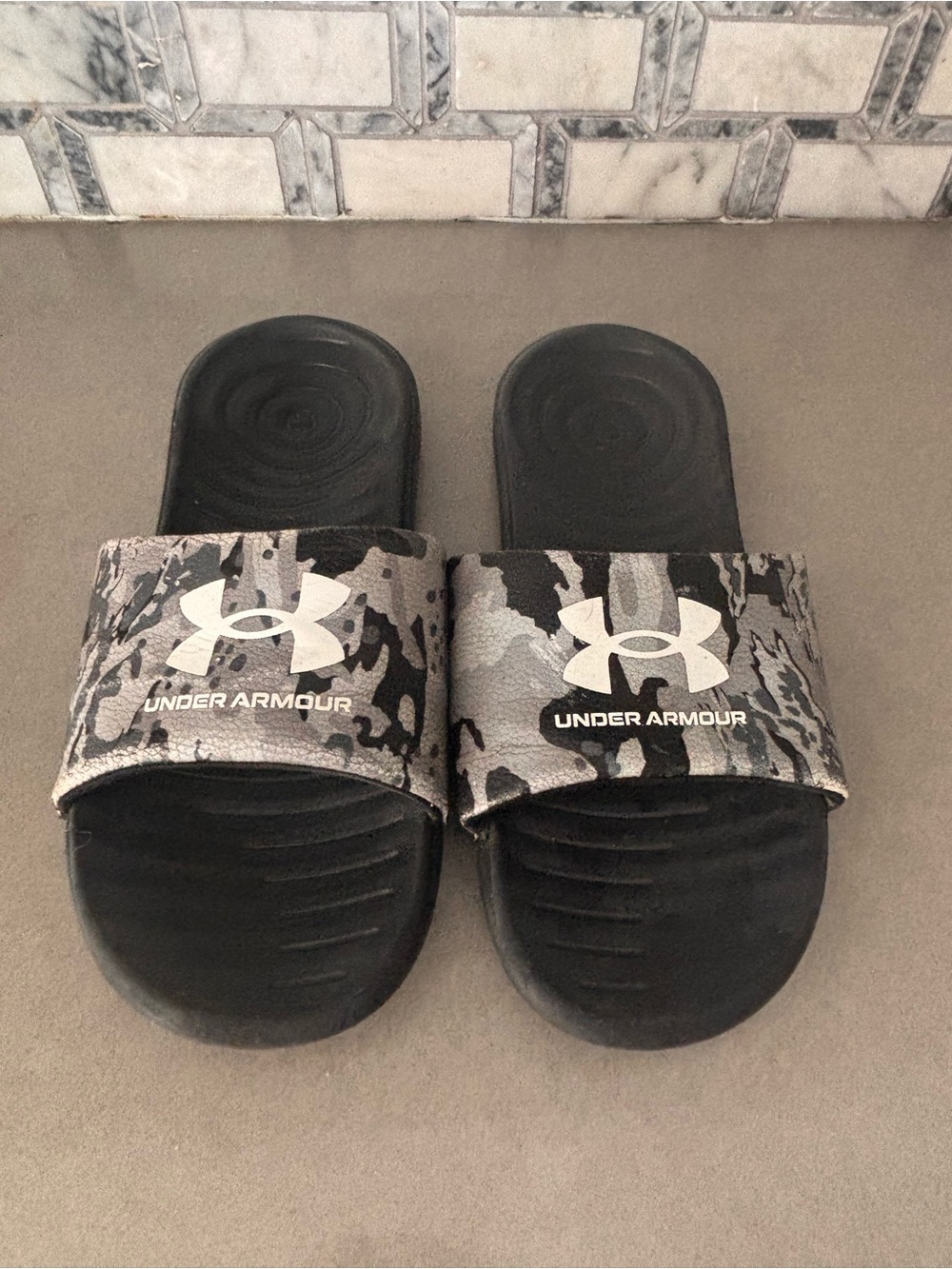 Under Armour Kids Black & Gray Camo Slide Sandals